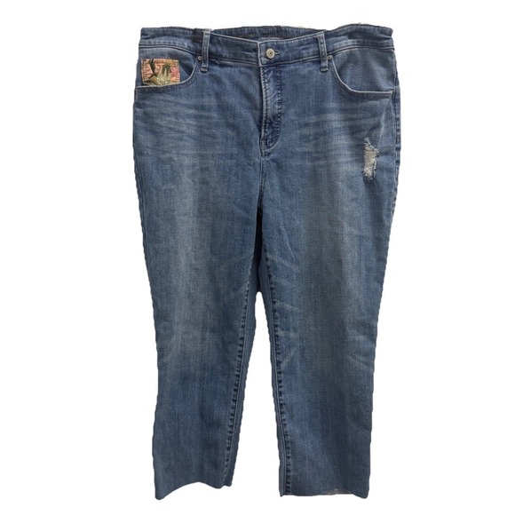 Chico's Denim - Chicos Jeans 2.5/14 Blue‎ Patchwork Distress So Slimming Girlfriend Slim Ankle